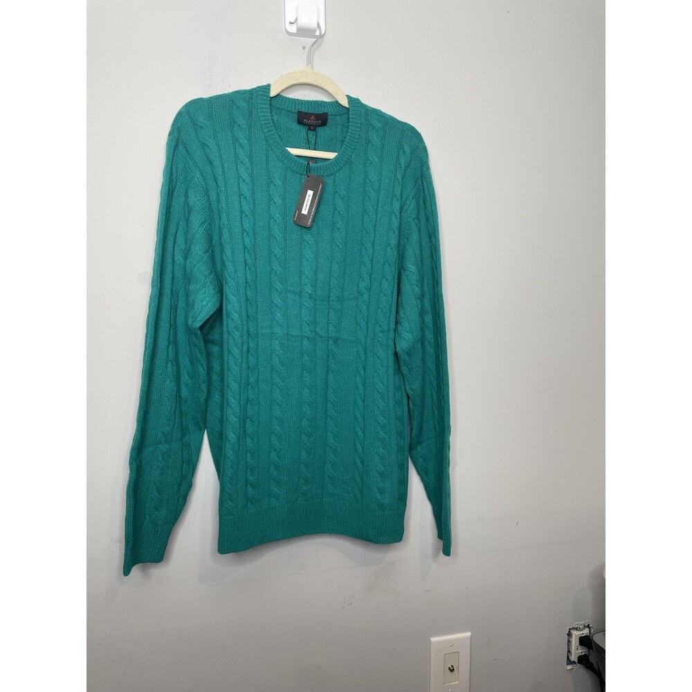 Alashan Cashmere Sweater Women XL Green Cable Knit Crewneck Pullover Cottagecore